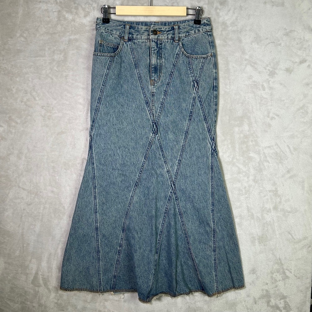 Newport News Jeanology Denim Jean Skirt Womens 6 Boho Western Vintage Y2K 90s